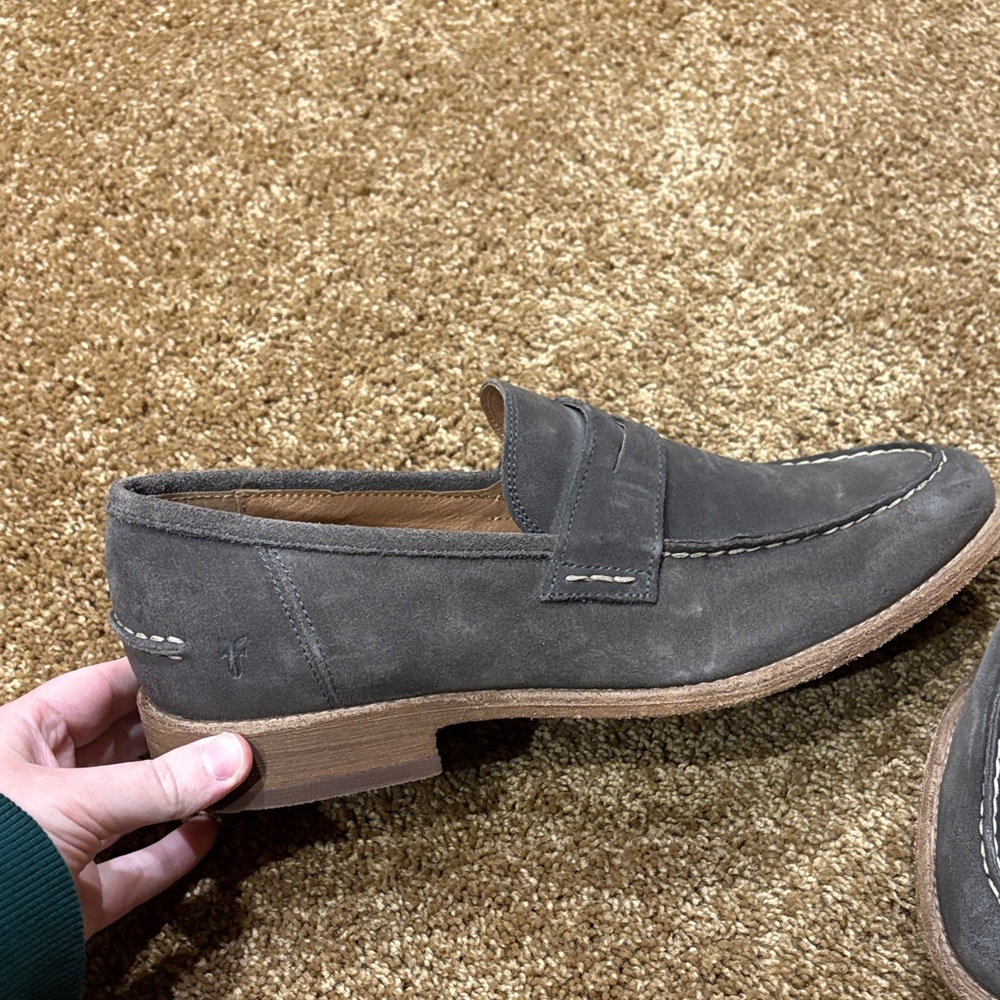 Frye Tyler Suede Penny Loafers in Charcoal Sz 10 - Picture 3 of 9